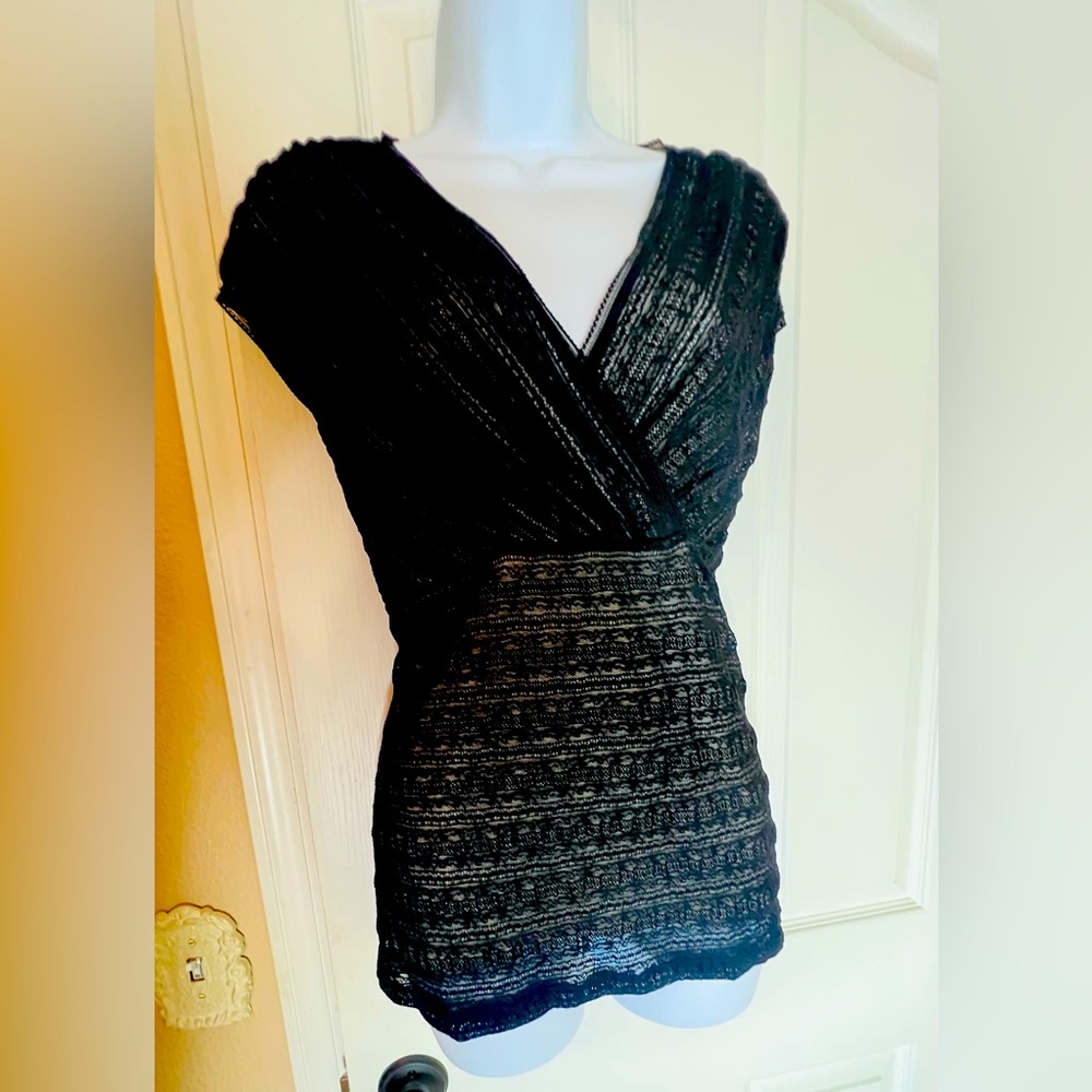 Ann Taylor Black Lace top with beige lining.